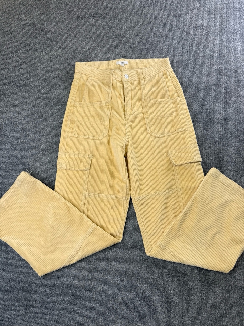 BP Size 28 Corduroy Cargo Pants Yellow High Rise Wide Leg Utility